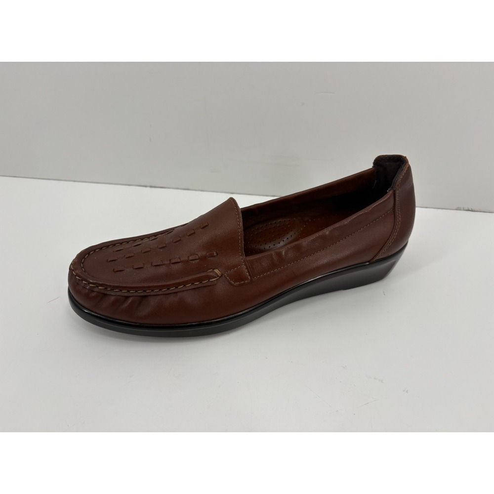 SAS Women's Weave Slip On Wedge Brown Leather Comfort Loafers Size 10 Slim, USA